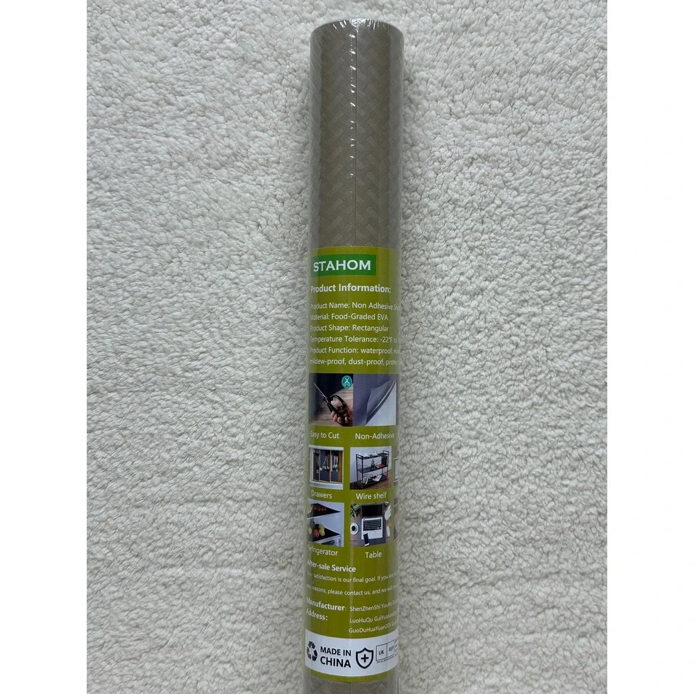 STAHOM Shelf Liner Beige Non-Adhesive Waterproof‎ EVA Basketweave Pattern